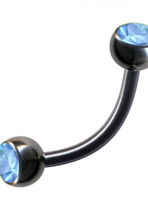 Banana Titanium Silver Curved Barbell 2 Crystals Light Blue