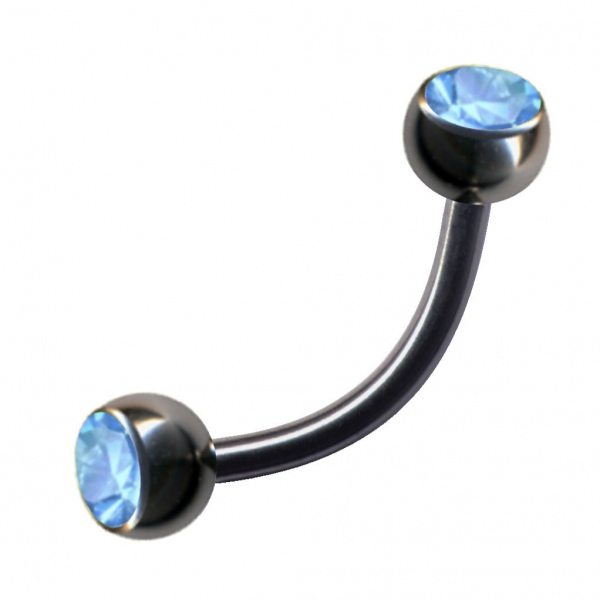 Banane Titan Silber Curved Barbell 2 Kristalle Hellblau Blau
