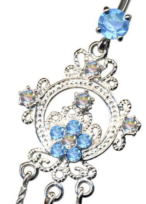Bananabell Jugendstil Art Nouveau Anhänger Silber 925 Chirurgenstahl Kristall Blau Weiss Klar
