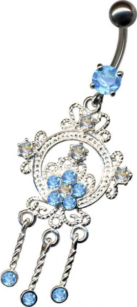 Bananabell Jugendstil Art Nouveau Anhänger Silber 925 Chirurgenstahl Kristall Blau Weiss Klar