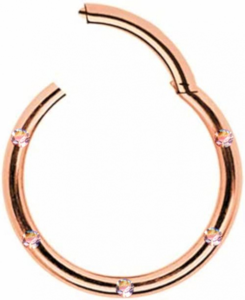Clicker Ring Chirurgenstahl Roségold Rose Gold 5 Kristalle Aurora Borealis