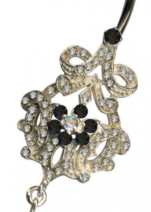 Bananabell Jugendstil Art Nouveau Blüte Anhänger Silber 925 Chirurgenstahl Kristall Schwarz Weiss Klar
