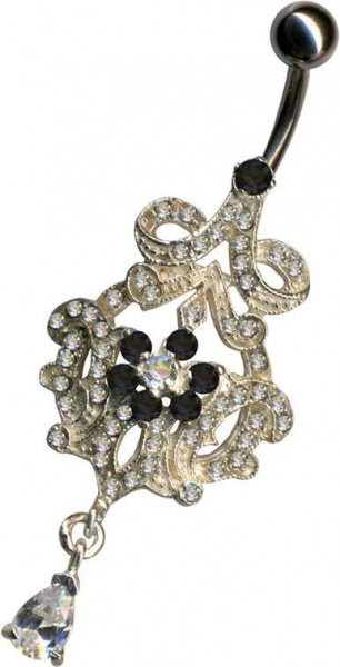Bananabell Jugendstil Art Nouveau Blüte Anhänger Silber 925 Chirurgenstahl Kristall Schwarz Weiss Klar