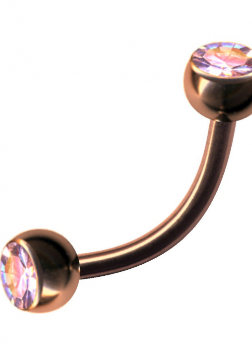 Banana Surgical Steel Rose Gold Curved Barbell 2 Crystals Aurora Borealis