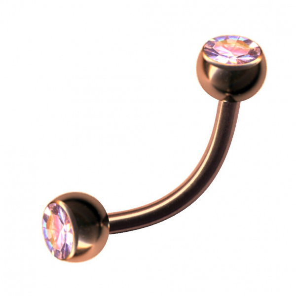 Banane Chirurgenstahl Roségold Curved Barbell 2 Kristalle Aurora Borealis