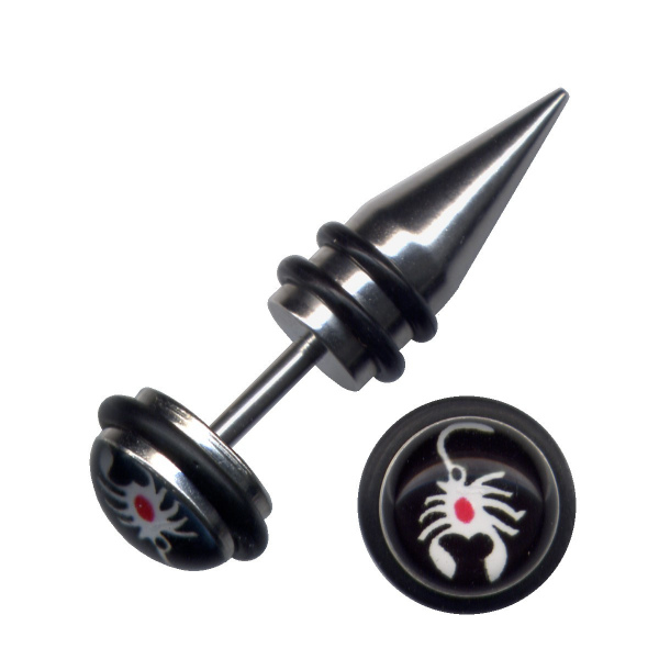Fake Dehnungsstab Plug Chirurgenstahl Skorpion Weiss Schwarz 1,2mm