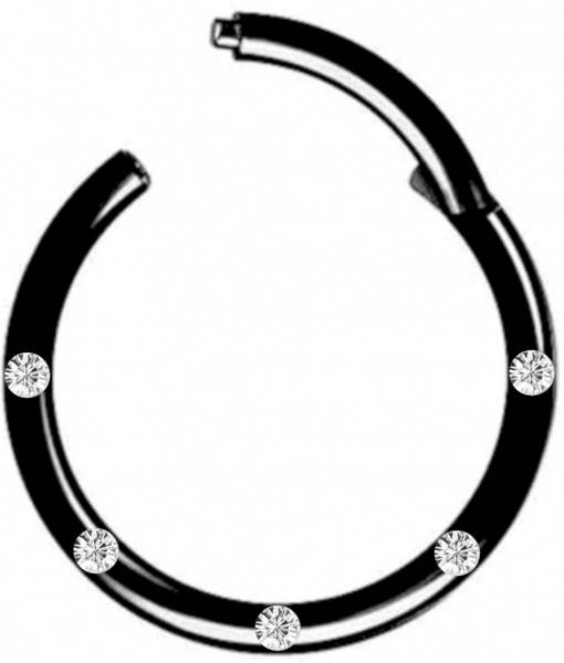 Clicker Ring Chirurgenstahl Schwarz 5 Kristalle Weiss Klar