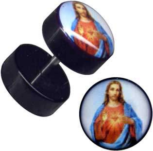Fake Plug Acryl Chrirurgenstahl Jesus Christus Gott 1,2mm