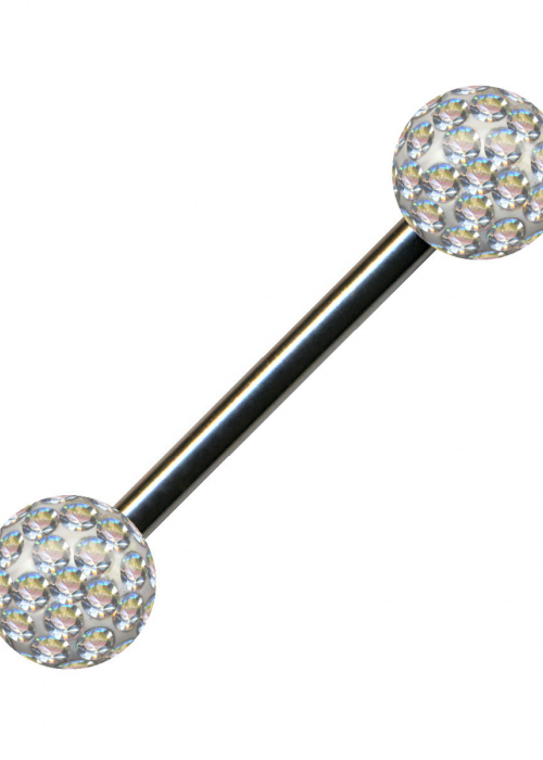 Barbell Straight Piercing Plug  Surigical Steel Epoxy Aurora Borealis Dumbbell Silver