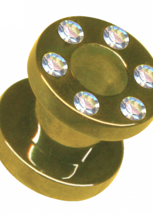 Tunnel Flesh Surgical Steel Gold Crystals White Clear Screw (1)