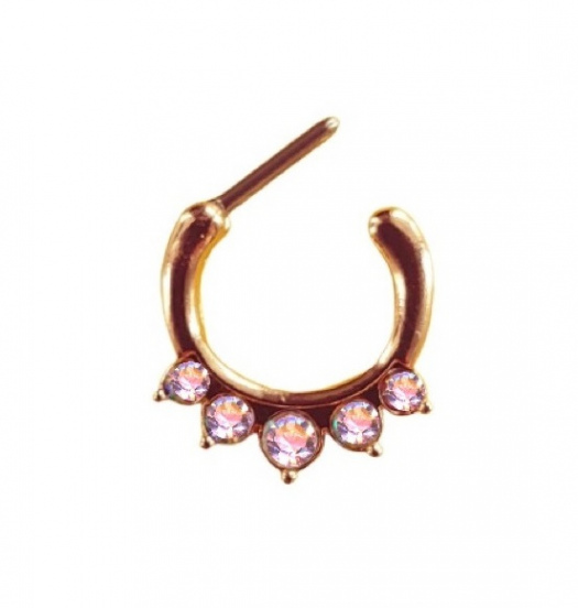 Clicker Ring Chirurgenstahl Roségold Rose Gold 5 Große Kristalle Aurora Borealis