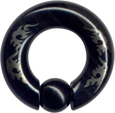 Klemmkugelring XL BCR Chirurgenstahl Schwarz Tribal Poliert