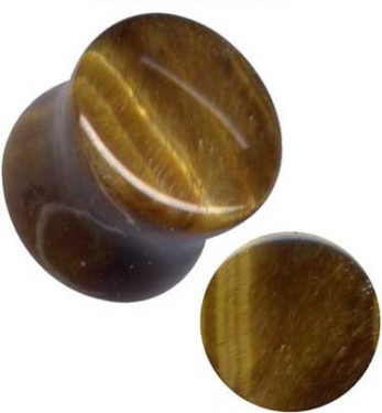 Plug Naturstein Tigerauge Braun Gold 13mm