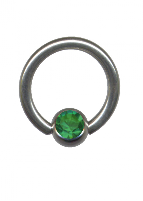 Clamp Ball Ring BCR Surgical Steel Silver Crystal Dark Green