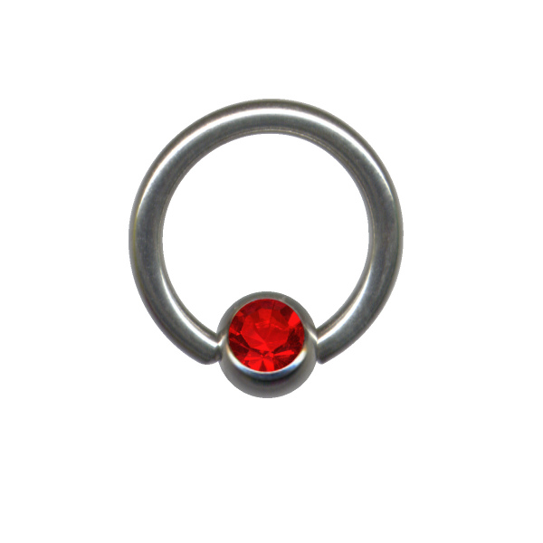 Klemmkugelring BCR Chirurgenstahl Silber Kristall Rot