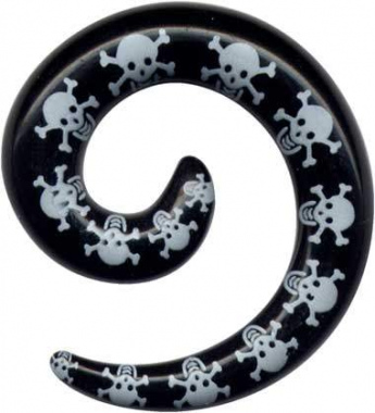 Dehnungsspirale Acryl Schwarz mit weißen Totenköpfen