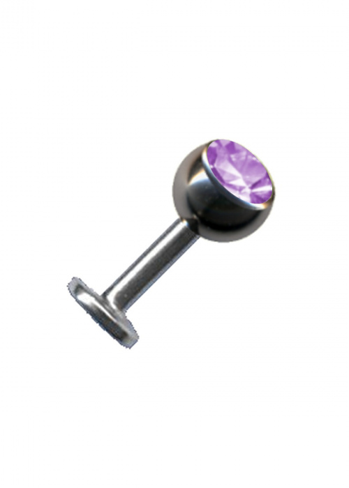 Labret Stud Titanium Silver Crystal Lavender Lilac