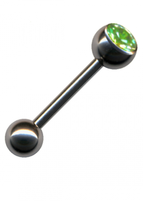 Barbell Straight Piercing Plug  Surigical Steel Silver Dumbbell Crystal Light Green