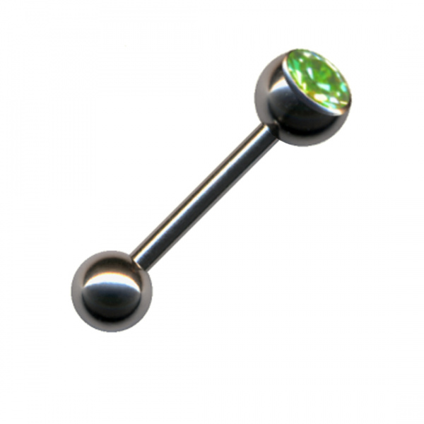 Stecker Gerade Barbell Chirurgenstahl Hantel Silber Kristall Hellgrün Grün