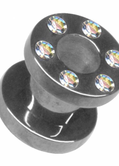 Tunnel Flesh Surgical Steel Silver Crystals White Clear Screw Small