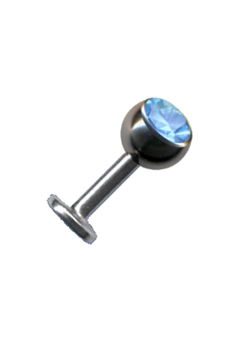 Labret Stud Titanium Silver Crystal Light Blue