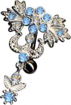 Bananabell Blüte Jugendstil Art Nouveau Anhänger Silber 925 Chirurgenstahl Kristall Blau Weiss Klar