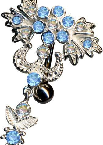Bananabell Blüte Jugendstil Art Nouveau Anhänger Silber 925 Chirurgenstahl Kristall Blau Weiss Klar