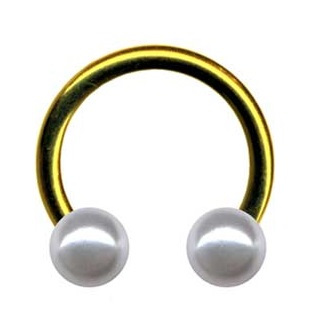 Hufeisen Ring Chirurgenstahl Gold Perlen Weiss