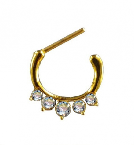 Clicker Ring Chirurgenstahl Gold Gelbgold 5 Große Kristalle Weiss Klar
