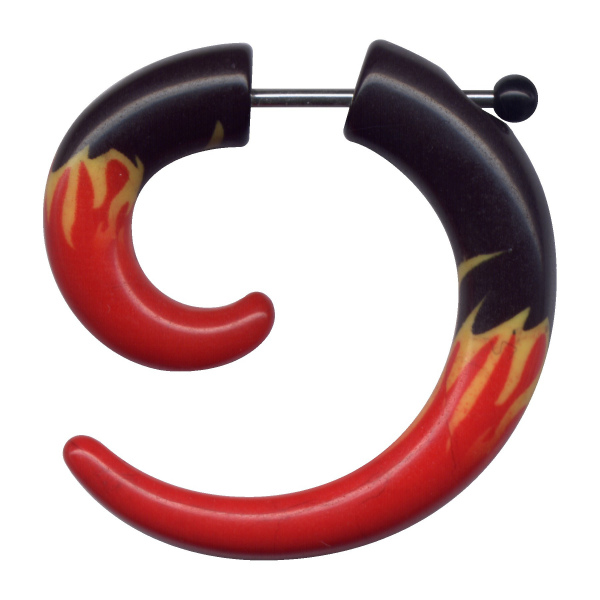 Fake Dehnungsspirale Acryl Chrirurgenstahl Schwarz Rot Feuer Flamme 1,2mm