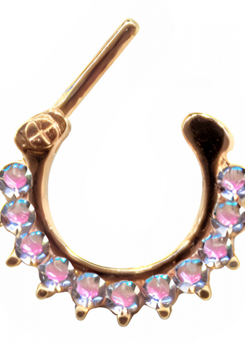 Clicker Ring Hinge Surgical Steel Rose Gold Golden 11 Crystals Aurora Borealis