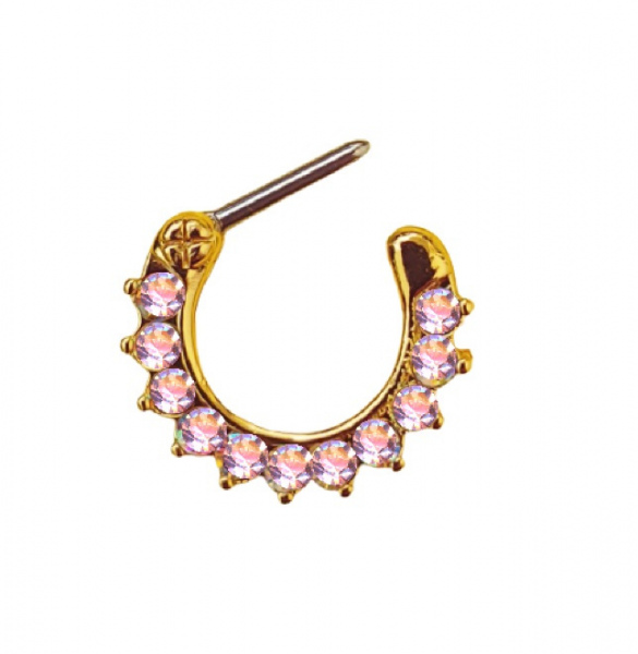 Clicker Ring Chirurgenstahl Gold Gelbgold 11 Kristalle Aurora Borealis 