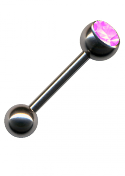 Barbell Straight Piercing Plug  Surigical Steel Silver Dumbbell Crystal Pink Rose