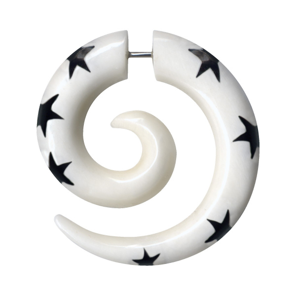Fake Dehnungsspirale Knochen Stahl Weiss Schwarz Sterne 1,6mm