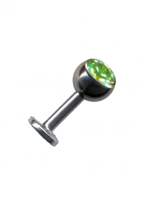 Labret Stud Titanium Silver Crystal Light Green