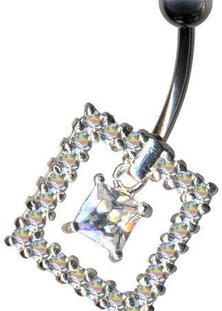 Bananabell Quadrat Eckig Jugendstil Art Nouveau Anhänger Silber 925 Chirurgenstahl Kristall Weiss Klar