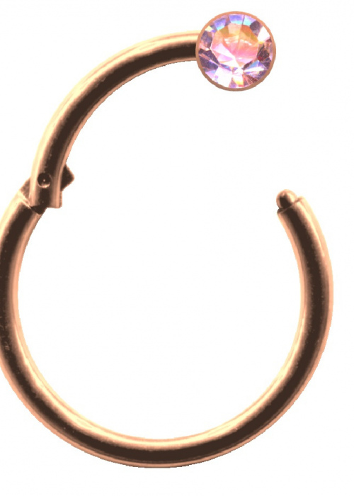 Clicker Ring Hinge Surgical Steel Rose Gold Golden Crystal Aurora Borealis