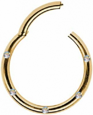 Clicker Ring Chirurgenstahl Gold Gelbgold 5 Kristalle Weiss Klar