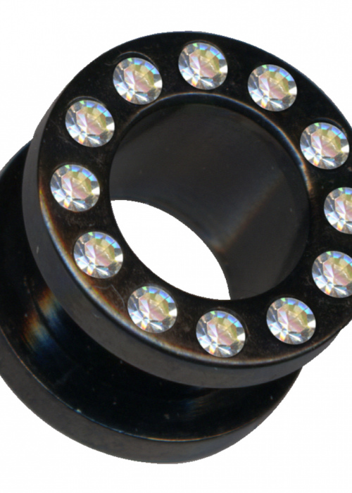 Tunnel Flesh Surgical Steel Black Crystals White Clear Screw