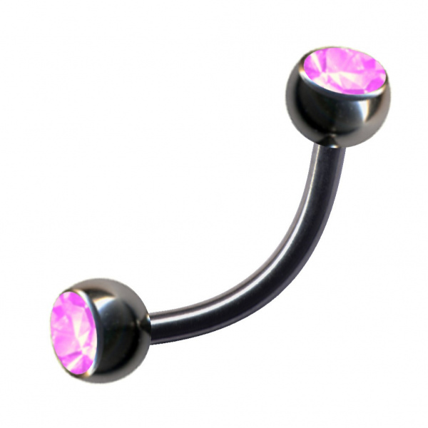 Banane Titan Silber Curved Barbell 2 Kristalle Pink Rosa