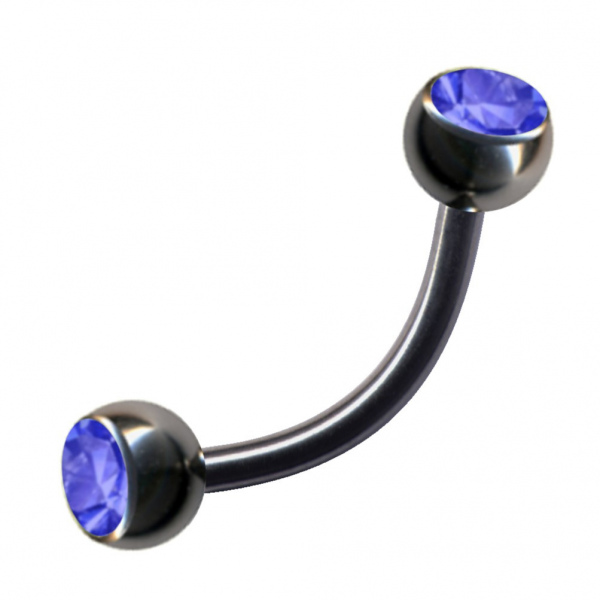 Banane Titan Silber Curved Barbell 2 Kristalle Dunkelblau Blau