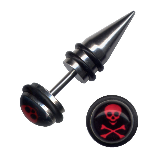 Fake Dehnungsstab Plug Chrirurgenstahl Totenkopf Rot Schwarz 1,2mm