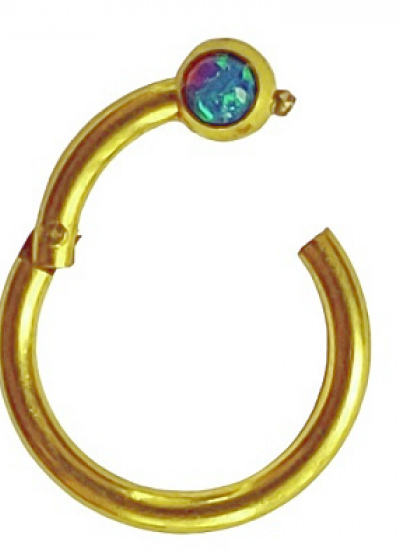 Clicker Ring Hinge Surgical Steel Gold Golden Opal Stone Turquoise