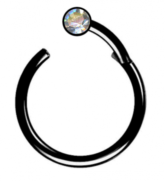 Clicker Ring Chirurgenstahl Schwarz Kristall Weiss Klar
