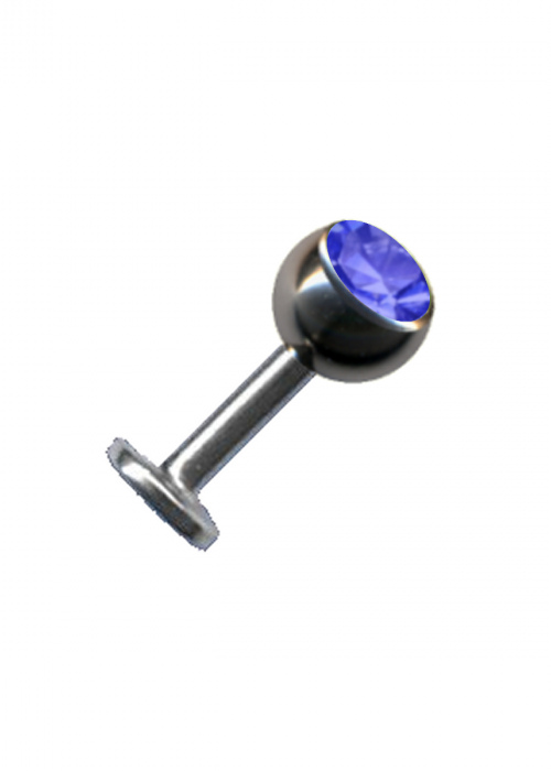 Labret Stud Titanium Silver Crystal Dark Blue