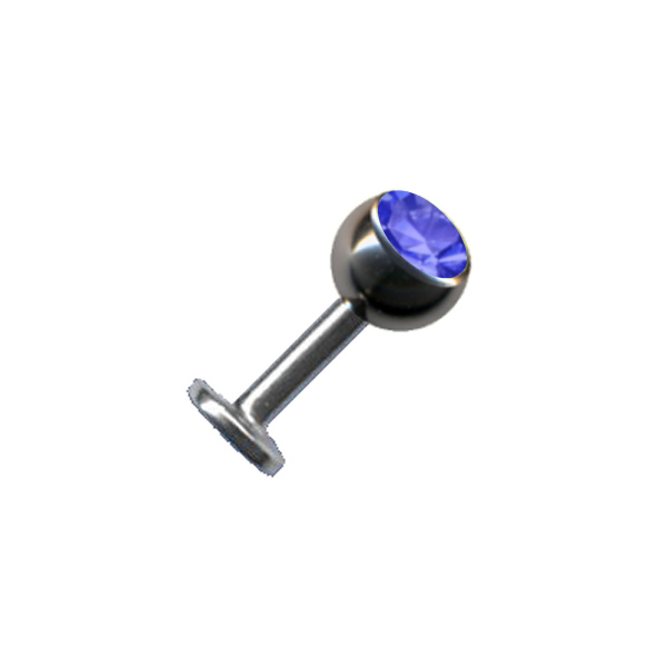 Labret Chirurgenstahl Silber Zirkonia Kristall Dunkelblau Blau