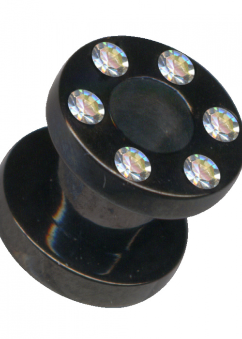 Tunnel Flesh Surgical Steel Black Crystals White Clear Screw Small