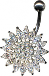 Bananabell Blüte Sonne Stern Blume Silber 925 Chirurgenstahl Kristall Weiss Klar 