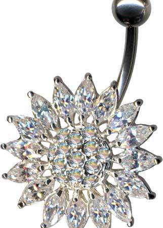 Bananabell Blüte Sonne Stern Blume Silber 925 Chirurgenstahl Kristall Weiss Klar 