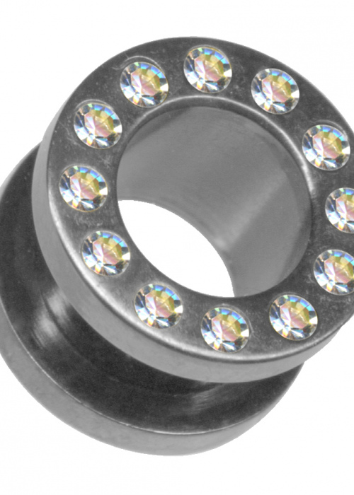 Tunnel Flesh Surgical Steel Silver Crystals White Clear Screw